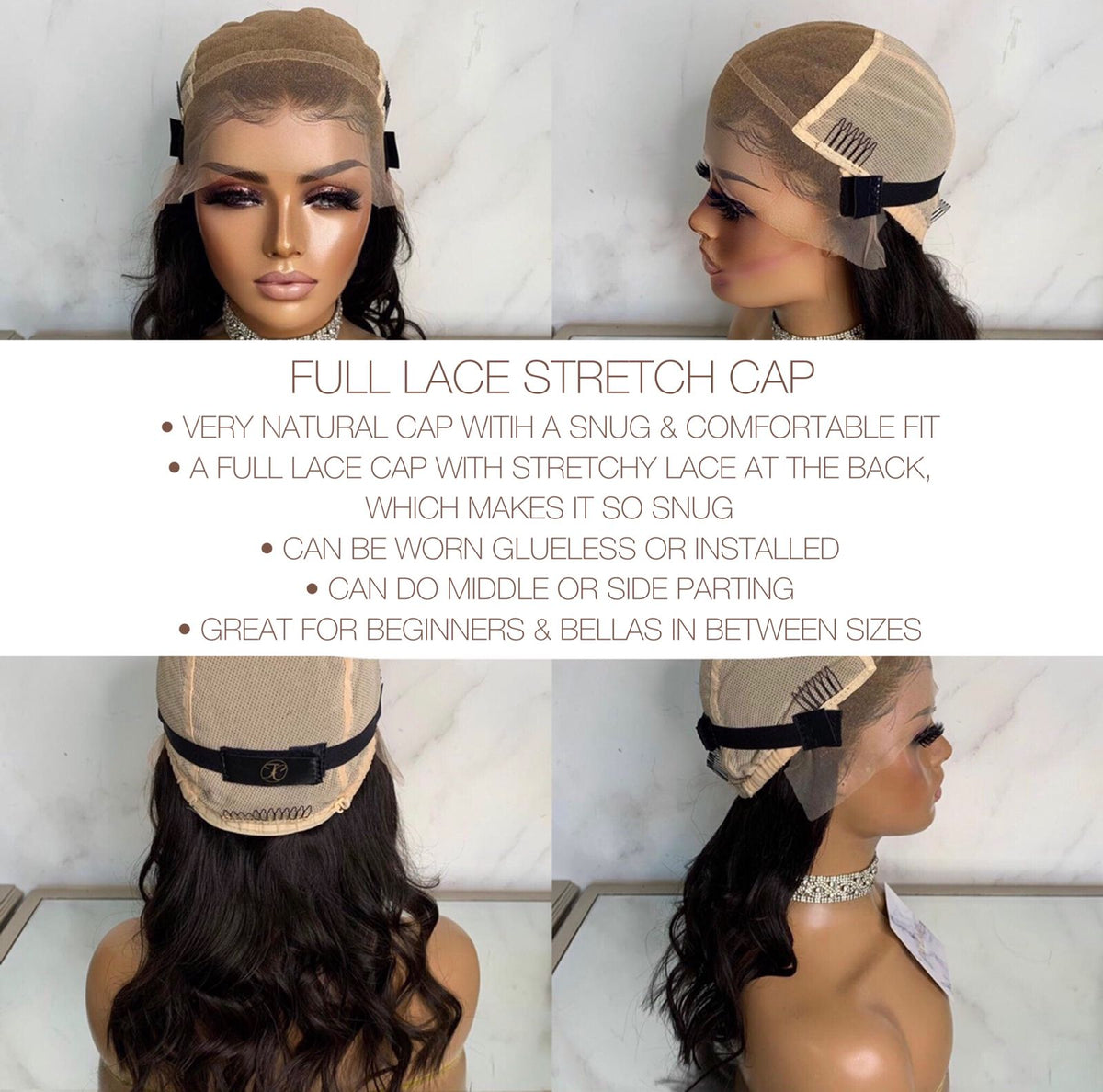 THE BECKY BOB | FULL LACE STRETCH CAP | M-L